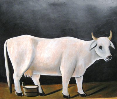 White Cow on a Black Background by Niko Pirosmani